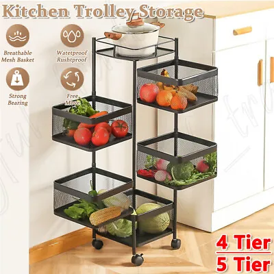 4/5 Tier Kitchen Trolley Storage Vegetable Rotating Basket Organiser Holder AU • $80.99