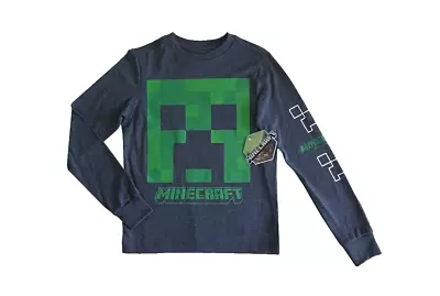 Minecraft Boys Creeper Head Graphic Long Sleeve Tee Shirt NEW • $10.95