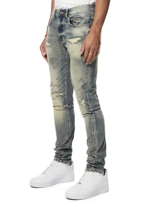 *NEW* Men Smoke Rise Vintage Washed Slim Tapered Denim Jeans GlenBlue (JP24101) • $49.99