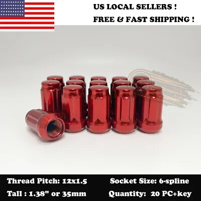 20pc+key 12x1.5 For Ford Model Chrome 1.38  Red Spline Bulge Acorn Lug Nuts • $19.95