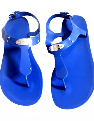 Michael Kors Logo Women Jelly Thong Ankle Strap Sandals Flat Blue Size 10M • $34.19