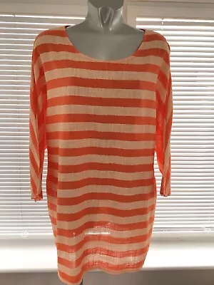 Ladies Made In Italy Orange/Peach Striped Top Size 20/22/24 • £2.45