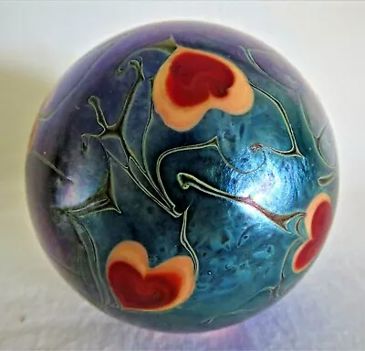 Vintage Vandermark Paperweight 1985 Iridescent Blue W/Hanging Hearts #0503 • $95