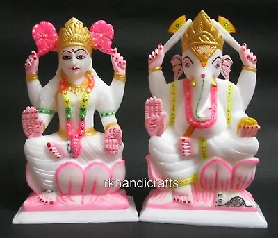 9 Inches Marble Lord Ganesha Laxmi Maa Statue Handmade Work Vinayak Ji Sculpture • $235.64