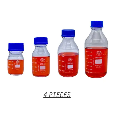 Simax Laboratory Bottle 100/250/500/1000ml Borosilicate Clear Glass Set Of 4 Pcs • $35.14