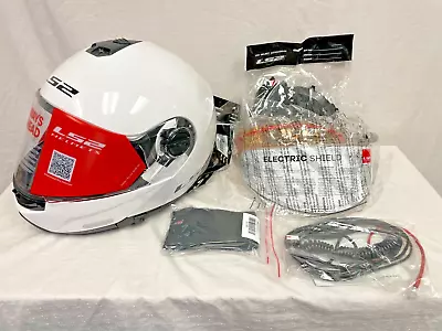 LS2 Strobe Flip-Up Modular Helmet W/ Electric Shield Kit Gloss White 2XL XXL • $139.95