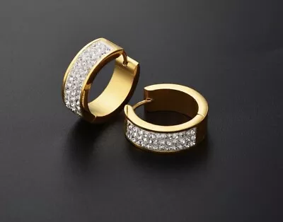 Stainless Steel Women's Men's Huggie Hoop Diamond 20mm Gold Earrings • £6.99