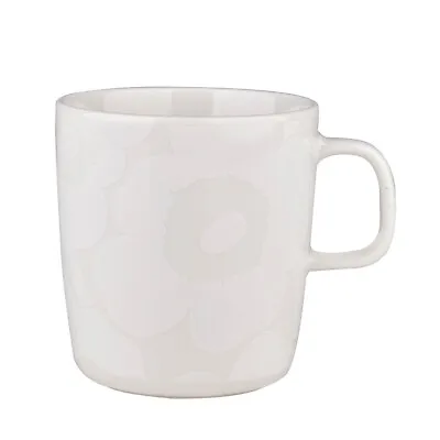 Set Of 2 MARIMEKKO Finnish Designer OIVA “UNIKKO” Cup Coffee Mug WHITE ON CREAM • $22.99