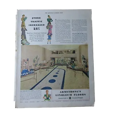 1954 Armstrong's Linoleum Floors - Store Trafic Increased 25% - Vintage Print Ad • $9.99