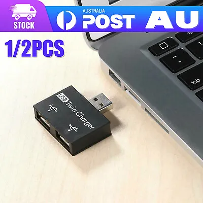 $4.59 • Buy 2X USB2.0 Male To Twin Charger Dual 2 Port USB Splitter Hub Adapter Converter A