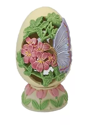 Vintage Decorative Egg With Cut Out Flowers & Butterfly On Pedestal 5.5” Tall  • $14