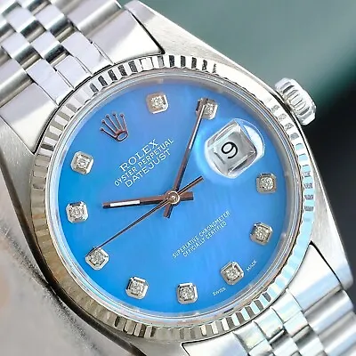 Mens Rolex Datejust 18kw Gold & Stainless Steel Blue Diamond Dial 36mm Watch • $5335.55