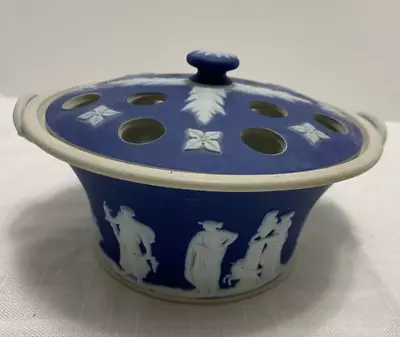 Antique Wedgwood Cobalt Jasper Ware Potpourri + Lid Handled Dark Blue • $75