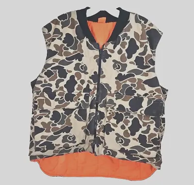 Vtg 10X Reversible Hunting Vest Duck Camo Blaze Orange Mens Size XL Tall Jacket • $35