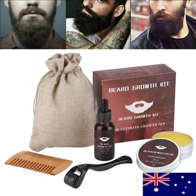 Beard Growth Kit With Bag -Derma Roller/Beard Grrowh Serum Oil/Balm/ Wooden Comb • $17.94