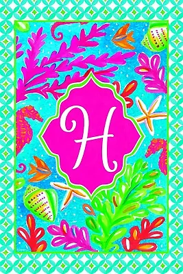 Tropical Fish And Coral Coastal Monogram H Double Sided 12 X 18 Inch Garden Flag • $15.98