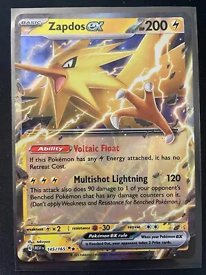 Zapdos EX 151 English 145/165 Full Art Pokemon Card • $3.99