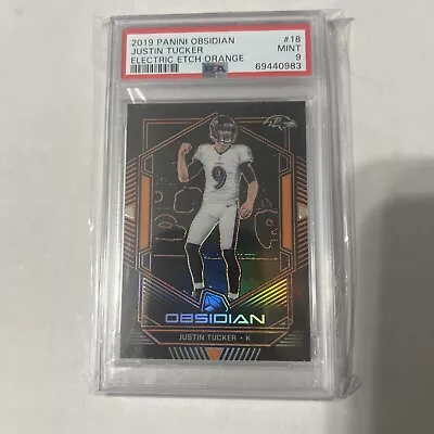 Justin Tucker 2019 Panini Obsidian Electric Orange Etch SP #/50! PSA MINT 10! • $49.99