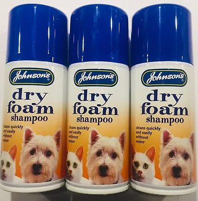 £14.95 • Buy Johnson's Dry Foam Shampoo Aerosol150 ML X3 Dogs, Cats Easy & Quick-- No Water