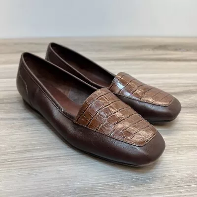 Enzo Angiolini Liberty Womens Loafer Flat Shoes Brown Leather Slip On Size 6W • $34.97