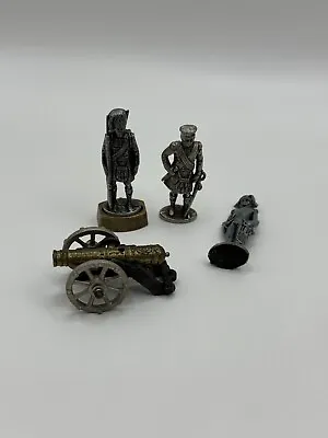 Vintage Collectible Detailed Miniature Metal Toy Soldiers & Cannon Lot Of 4 *** • $20