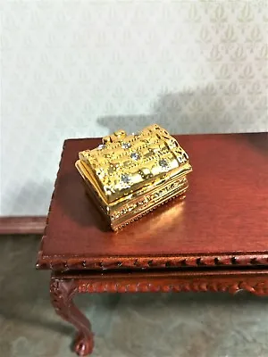 Dollhouse Miniature Treasure Chest Or Jewelry Box Large Gold Opening Lid 1:12 • $12.25