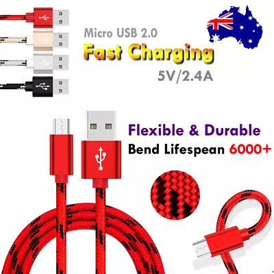 1M 2M 3M Strong Braided Micro USB Data Sync Charger Cable Cord Android Samsung • $2.99