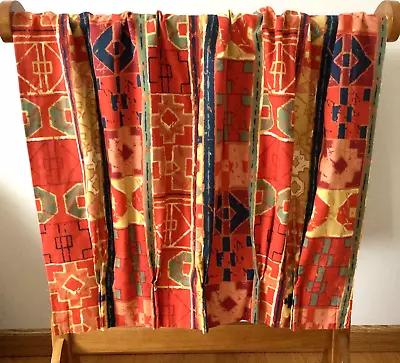 (4) Vintage Pinch Pleated Curtains Panels 23 X63  Lined Multicolor Red Abstract • $92.32