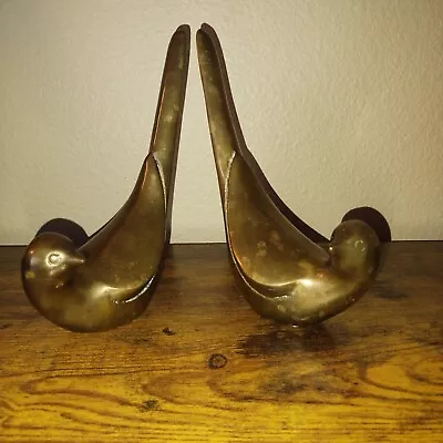 Vintage Pair Of Solid Brass Mourning Doves 7.75  X 5  Stylized Birds Mid Century • $20