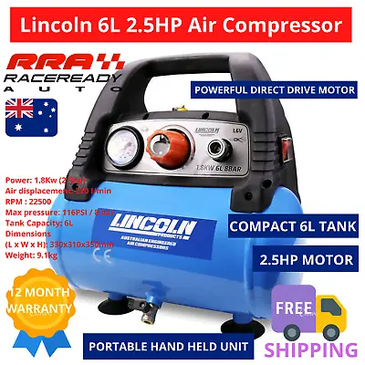 Lincoln Air Compressor L6V 2.5HP 1.8KW 6L Direct Drive Pressure Regulator Pump • $209.58