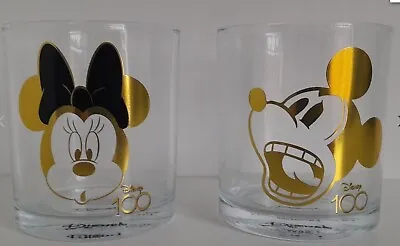 New Set Of 2 DIsney 100 Gold MICKEY & MINNIE MOUSE Drinking Glass Tumblers BN ## • £6.99