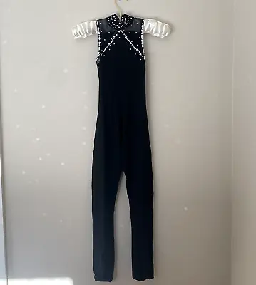 £109 • Buy Custom SAGESTER Figure Skating Costume Overall Jumpsuit 624 | XS | BLACK