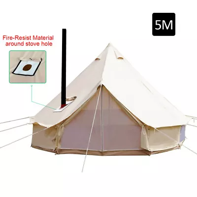 5M Bell Tent Camping Canvas Tent Beach Yurt British Safari Waterproof Stove Jack • $799