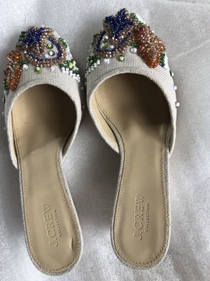 $35 • Buy J Crew Black Sequin Bead Flashy Toe Flats Slides Shoes Size 6.5