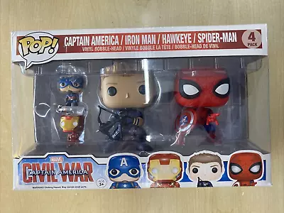 Funko Pop - Marvel Civil War 4 Pack With Keyrings - Spiderman Hawkeye Iron Man • £34.99