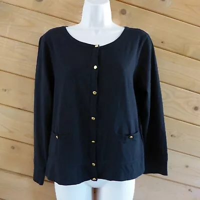 J.Crew Painter Tee Solid Black Button Front Crewneck Long Sleeve Cardigan Cotton • $29.99