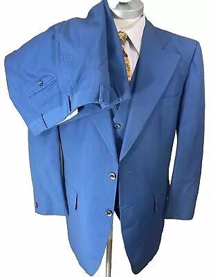 Mens Vintage Bespoke Blue Pinstriped Cuffed Pant 3 Piece Suit • $153.97