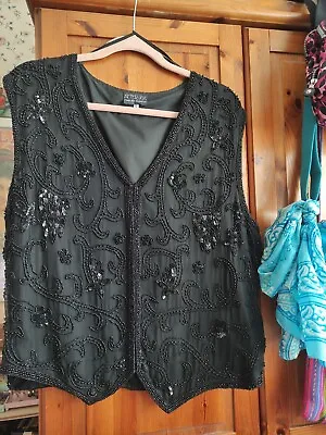 £30 • Buy After Six Ronald Joyce Vintage Black Beaded And Sequin Waistcoat Size 16.