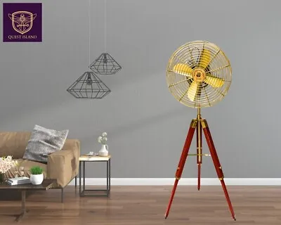 Vintage Style Brass Antique Tripod Fan With Stand Nautical Floor Fan Home • $298.89