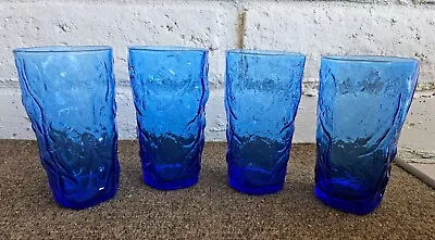 Nice Vintage 4 Morgantown Seneca Driftwood Delphine Blue Crinkle Tumbler Glasses • $36.50