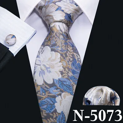 Men's Tie Silk Classic Wedding Necktie And Pocket Square Cufflinks Set Paisley • £11.99