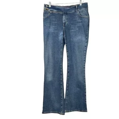 Motherhood Maternity Jeans Womens Small Tab Closure Bootcut Blue Denim Elastic • $14.93