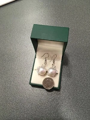 £95 • Buy Huge Real 14mm Sea Pearl Earing 925 Sterling 