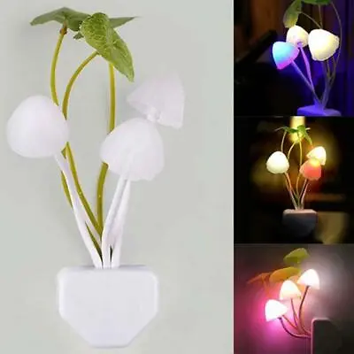£4.81 • Buy LED Plug In Mushroom Night Light Children Bedroom Wall Bedside Lamp +UK Adapter,