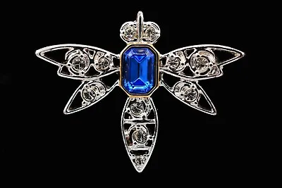 MMA Vintage Pin Brooch Dragonfly Insect Fly Bee Blue Crystal MAD Signed BinBA • $29.56