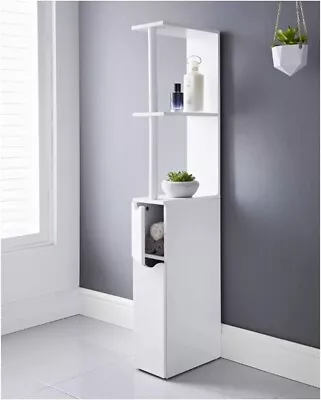 White Bathroom Storage Cabinet Tall Narrow Cupboard Free Standing Furniture Unit • £28.95