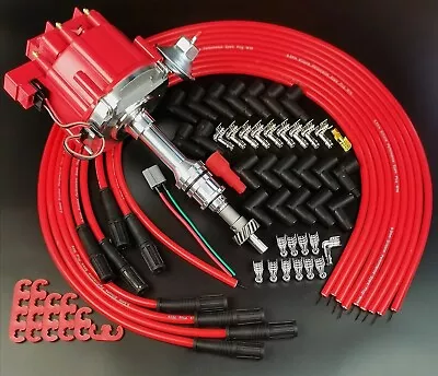 SBF Ford 289 302 HEI Distributor 65K Coil 9.5mm Red Silicone Spark Plug Wires • $102.99