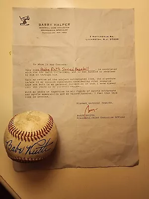 Babe Ruth Baseball Signed-auto. Barry Halper Cert Letter. I Bought On Ebay. • $1449