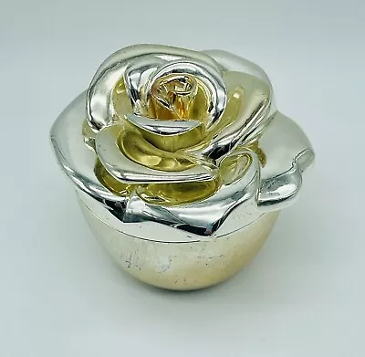 Vintage Silver Plate Rose Jewelry Box Heavy Lined • $9.99
