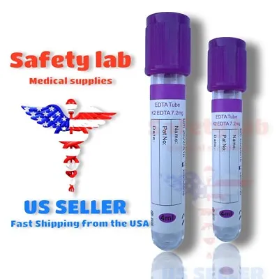 $169.99 • Buy 400 Vacuum Blood Collection Tube K2 EDTA Additive 13x75mm 4mL Purple/Lavender